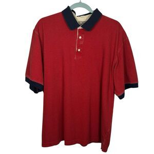 LL Bean Polo Shirt Mens XL Red Blue Short Sleeve Pique Vintage Wash Cotton 90s
